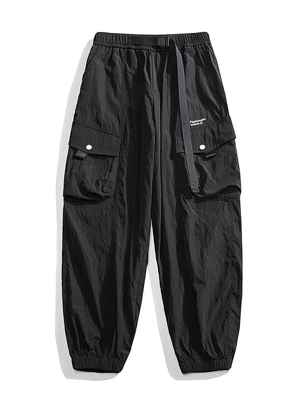 Unisex Loose Nylon Cargo Pants with Elastic Waistband and Ankle Cuffs Mune Fashion