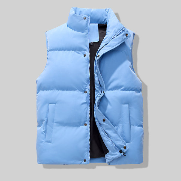 Men's sleeveless padded isolation vest with high stand-up collar, full-length zipper and side pockets Mune Fashion