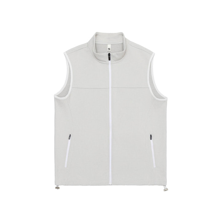Unisex waffle-structured outdoor vest with stand-up collar, full-length zipper, and drawstring hem Mune Fashion