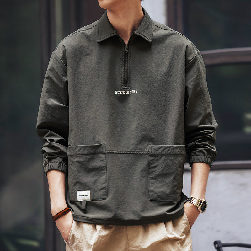 Men's utility half-zip pullover with shirt collar and kangaroo pockets Mune Fashion