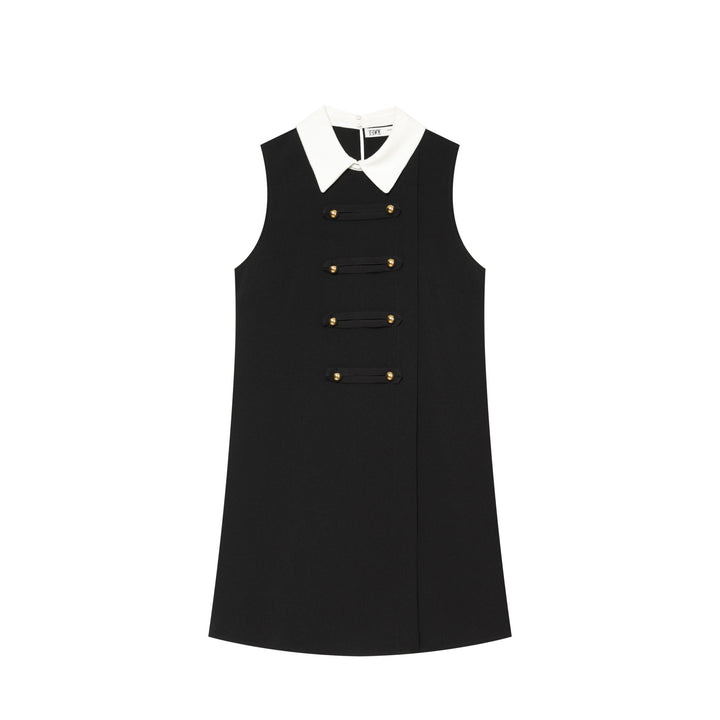 Women's Sleeveless A-Line Mini Dress with Contrasting Shirt Collar and Decorative Button Plackets Mune Fashion