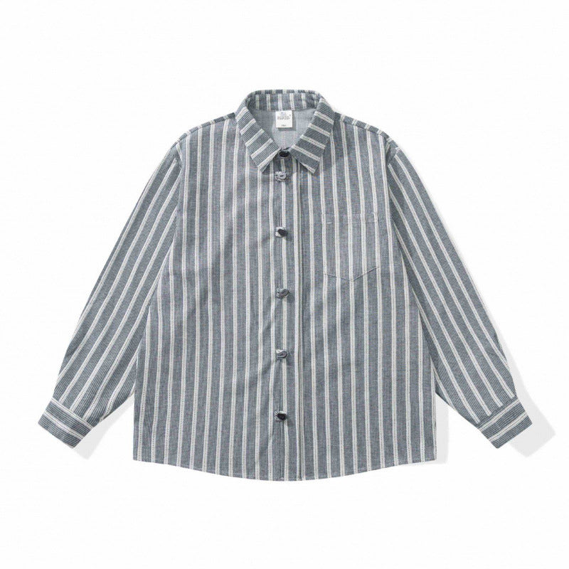 Unisex Oversized shirt jacket with vertical stripes, chest pocket, and boxy silhouette Mune Fashion