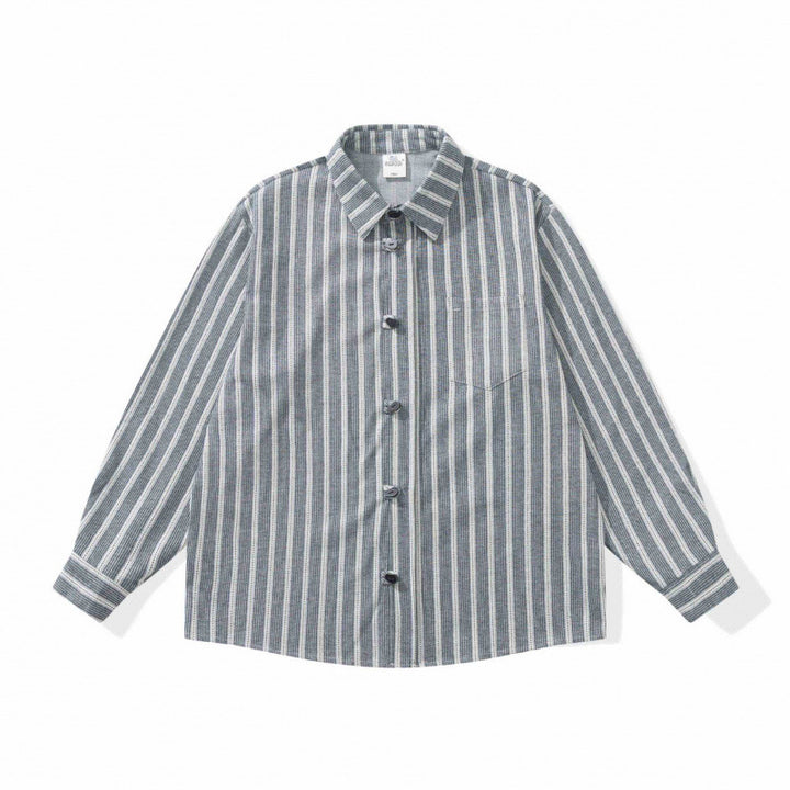 Unisex Oversized shirt jacket with vertical stripes, chest pocket, and boxy silhouette Mune Fashion