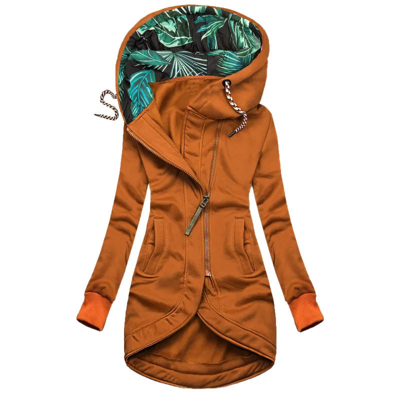 Women asymmetrical hooded parka with lined tropical print hood Mune Fashion