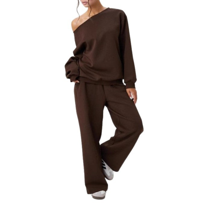 Women's nan legeres Lounge Set with one-sided shoulder detail and wide jogging pants Mune Fashion
