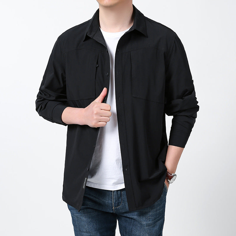Men's breathable trekking shirt with UV protection, patch chest pockets and roll-up sleeves Mune Fashion