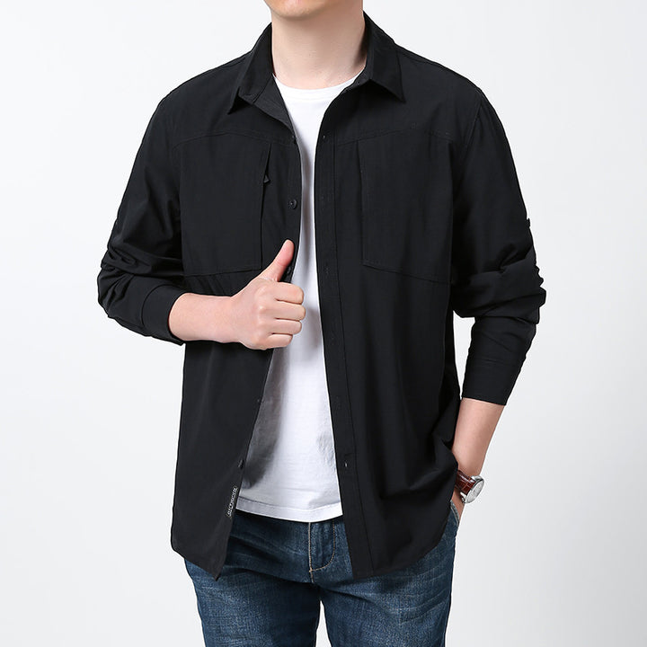 Men's breathable trekking shirt with UV protection, patch chest pockets and roll-up sleeves Mune Fashion