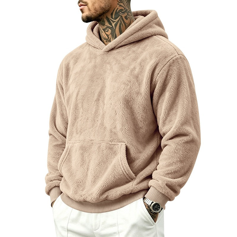 Men's Cozy Fleece Hoodie with Kangaroo Pocket and Ribbed Hem Mune Fashion