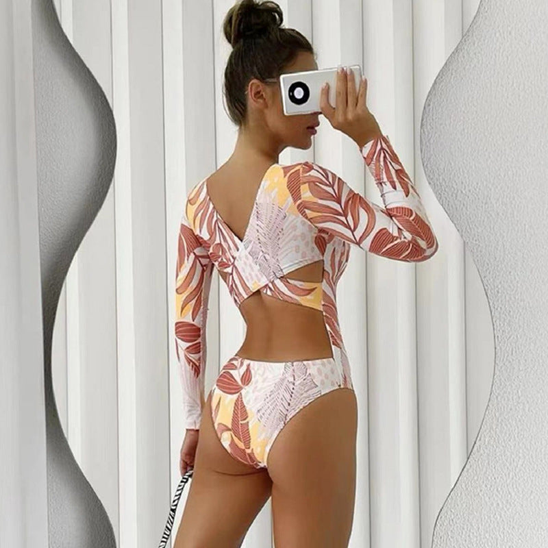 Women Long Sleeve Swimsuit with Floral Design Mune Fashion