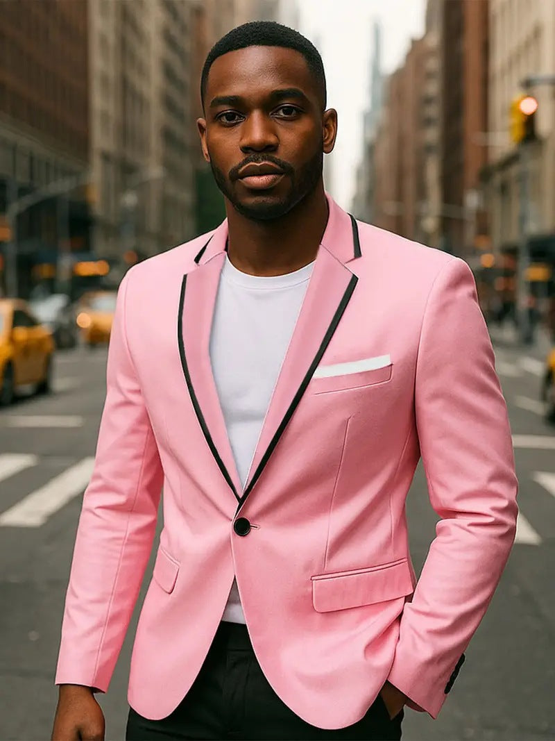 Men's single-breasted slim-fit blazer with contrasting lapel trim and flap pockets Mune Fashion