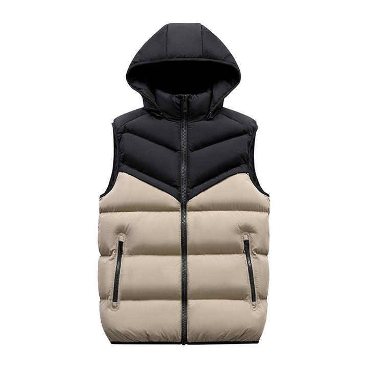 Men's Padded Hooded Vest with Thermal Insulation, Stand-Up Collar & Zipper Pockets Mune Fashion