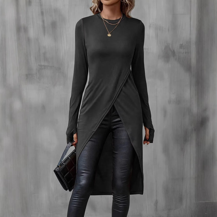 Women's Long Asymmetric Wrap Tunic Top with Front Slit Drune