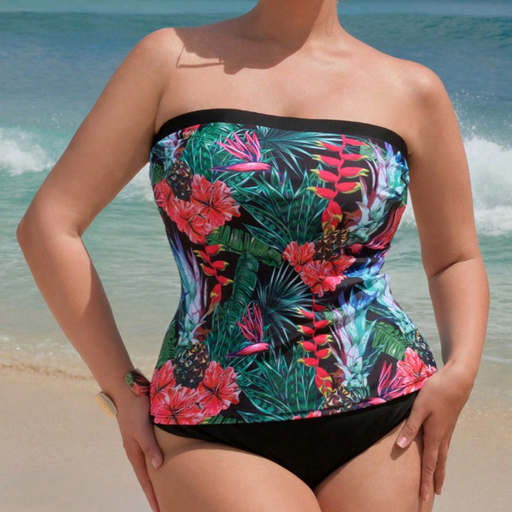 Women's Bandeau Tankini Set with Floral Design and Comfortable Bottom Mune Fashion