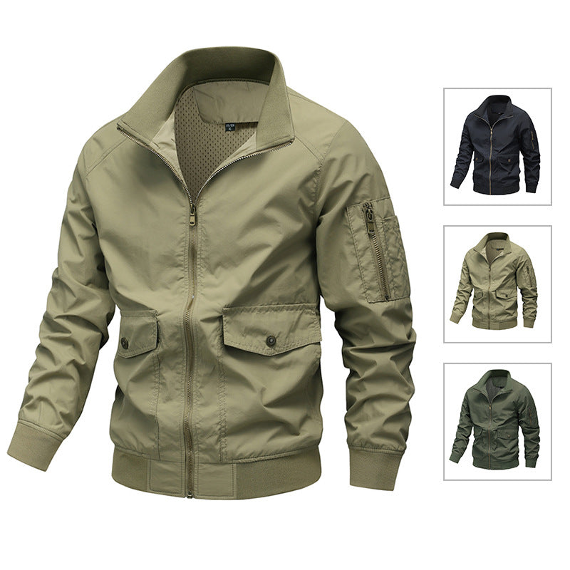 Men's Lightweight Utility Bomber Jacket with Arm Pocket and Mesh Lining Mune Fashion