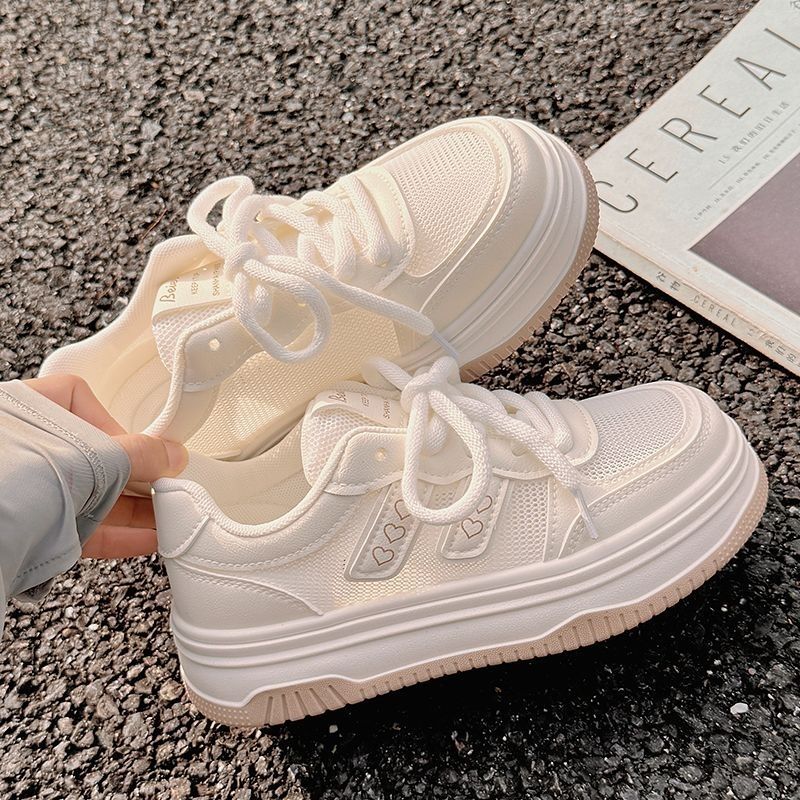 Ladies' Platform Sneaker with Thick Wedge Sole and Heart Applique Mune Fashion