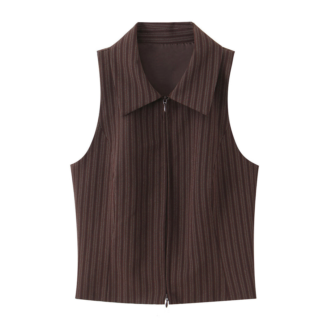Women's sleeveless tailored blouse vest with stand-up collar and continuous zip Mune Fashion