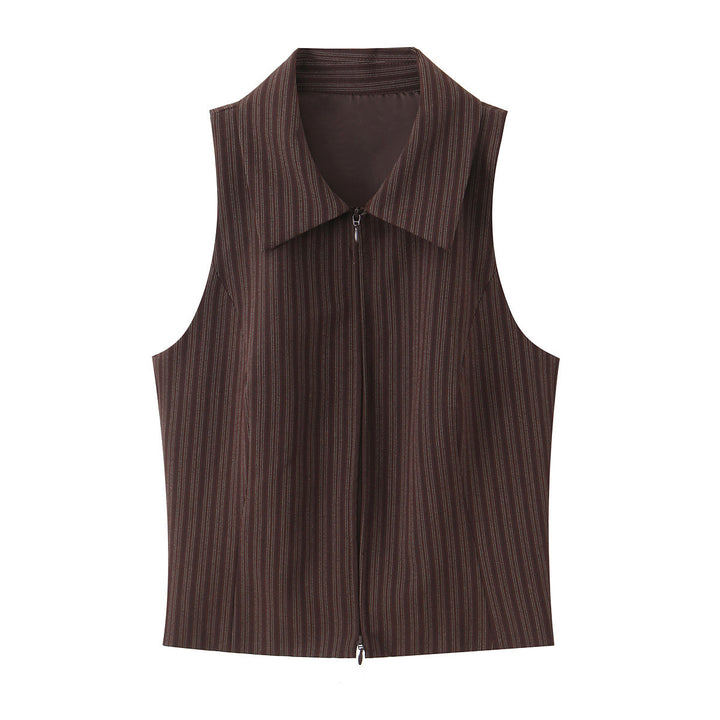 Women's sleeveless tailored blouse vest with stand-up collar and continuous zip Mune Fashion
