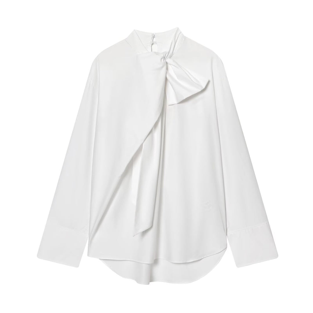 Women's tie-neck blouse with wide oversized cut and asymmetric tie scarf Mune Fashion