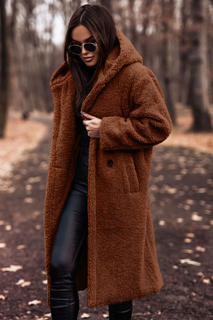 Women oversized teddy coat with hood and button closure Mune Fashion