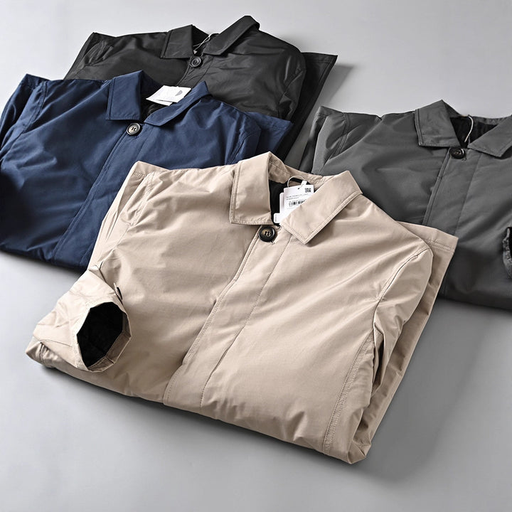 Men Water-repellent Lightweight Cotton Coat in Classic Mac Cut with Concealed Button Placket Mune Fashion