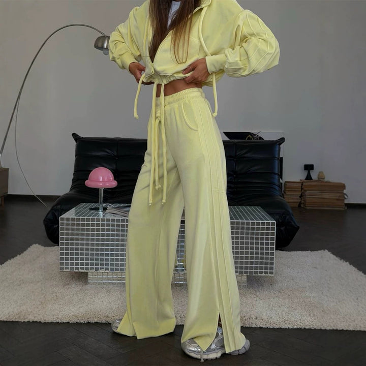 Women's Cropped Hoodie and Highwaist Lounge Pants Set made of French Terry with drawstring Mune Fashion