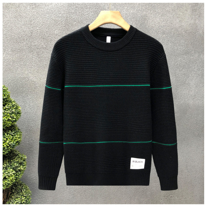 Unisex Structured Waffle Knit Sweater with Fine Contrast Stripes Mune Fashion