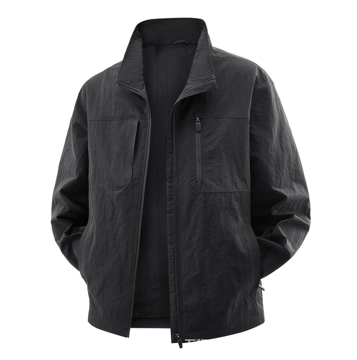 Men's Lightweight Field Utility Jacket with Mesh Lining, Stand-Up Collar and Zipper Pockets Mune Fashion