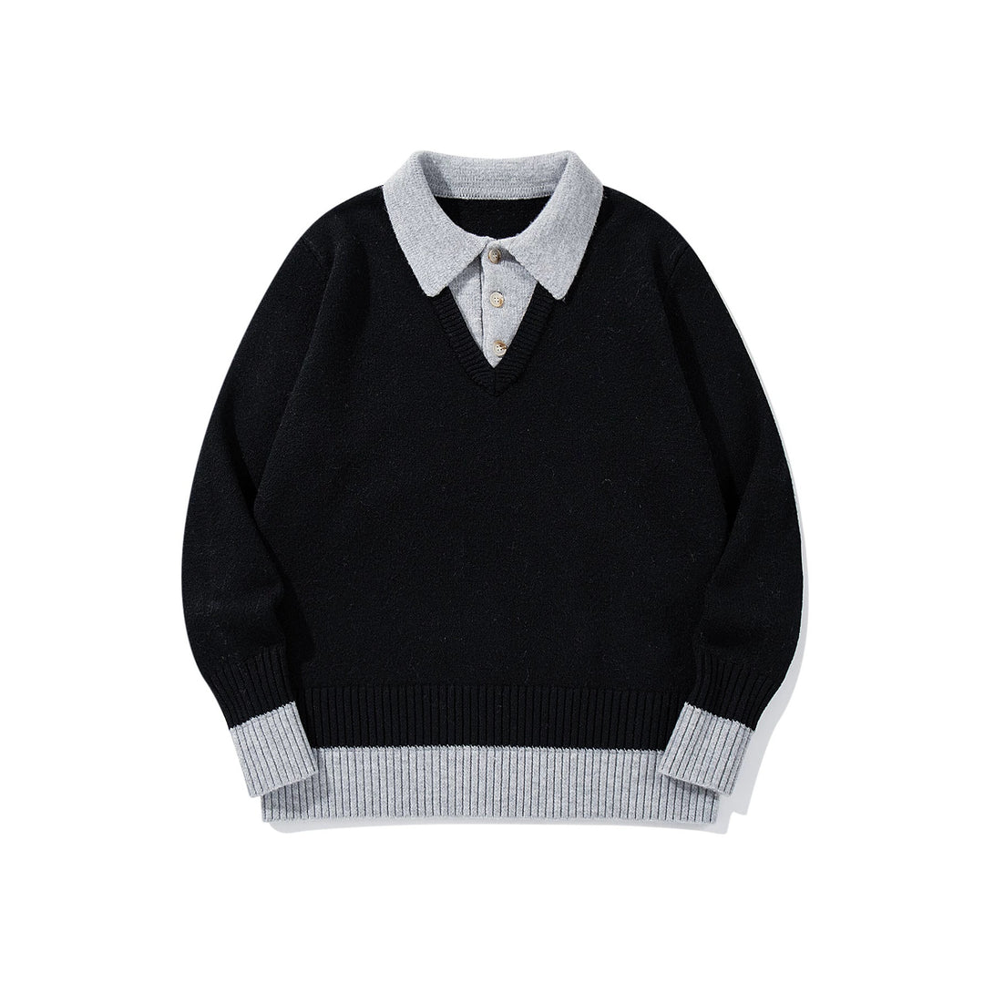 Men's Polo Collar Knitted Sweater with Button Placket and Contrasting Cuffs Mune Fashion