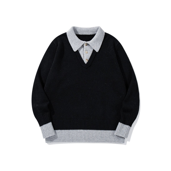 Men's Polo Collar Knitted Sweater with Button Placket and Contrasting Cuffs Mune Fashion