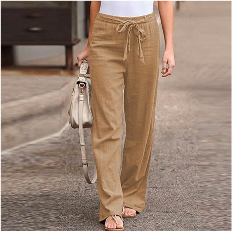 Women's wide linen trousers with drawstring waistband and casual comfort fit Mune Fashion