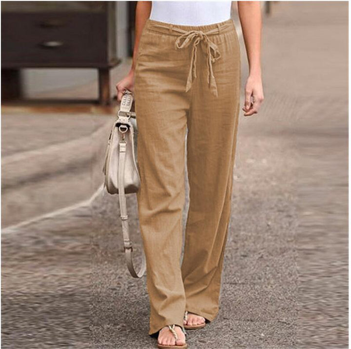 Women's wide linen trousers with drawstring waistband and casual comfort fit Mune Fashion