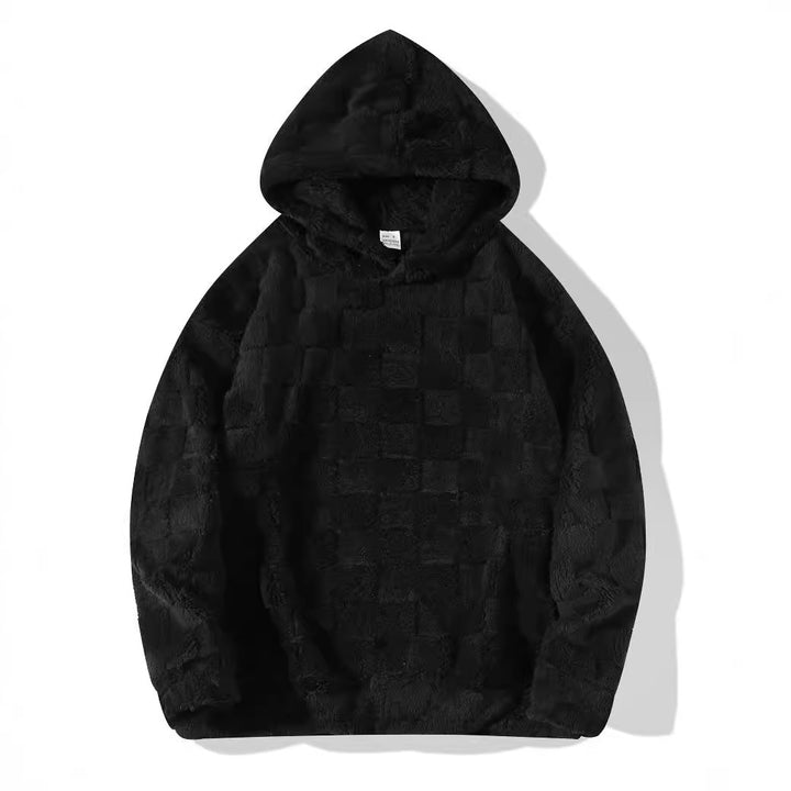 Women's Oversize Plush Hoodie with Check Pattern, Hood, and Soft Teddy Lining Mune Fashion