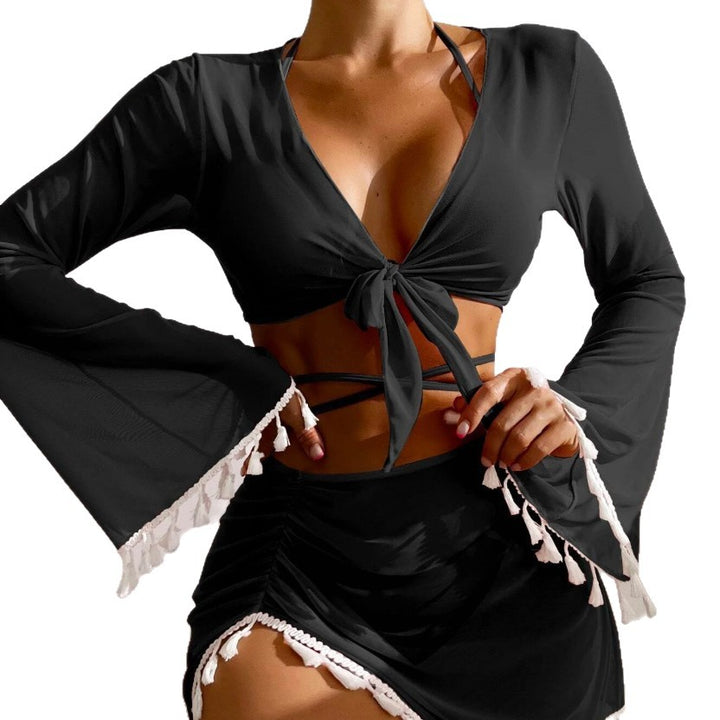 Women's bikini top with trendy wrap design and long sleeves Mune Fashion