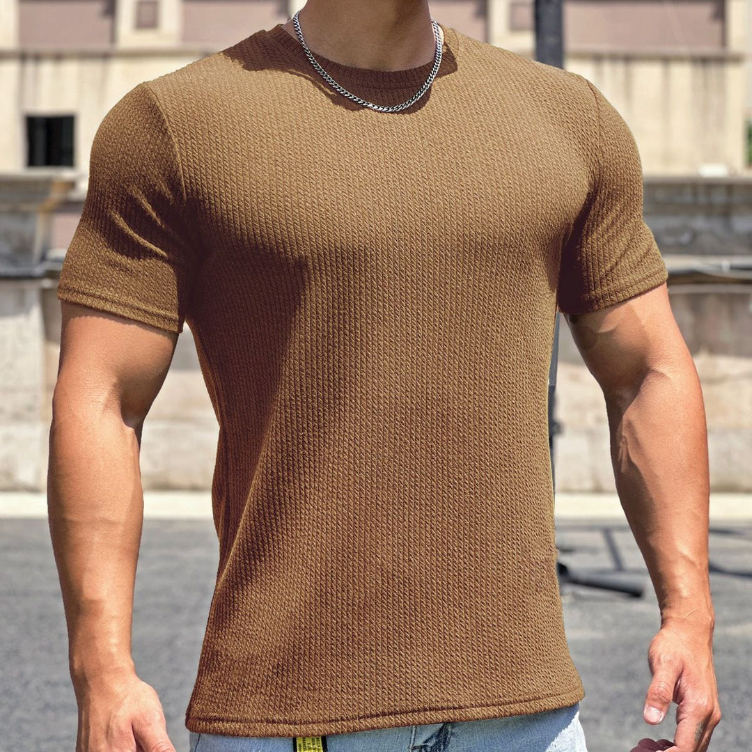 Men's structured t-shirt in slim fit with round neck Drune