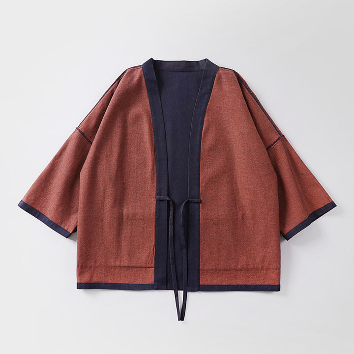 Unisex loose-fitting kimono jacket made of cotton denim with tie and large patch pockets Mune Fashion