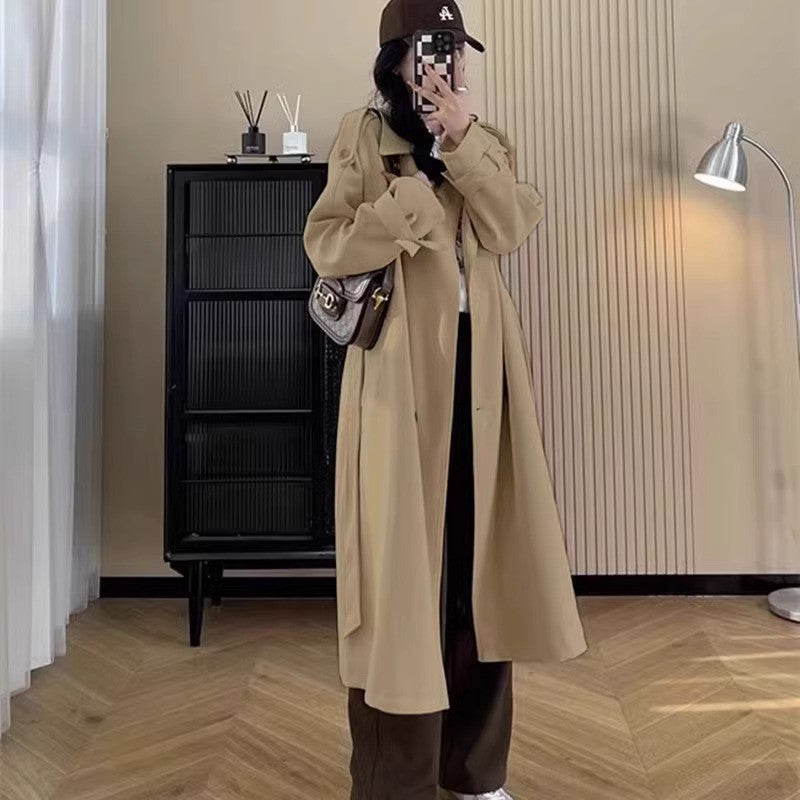 Women's Long Oversized Trench Coat with Balloon Sleeves and Tie Belt Mune Fashion