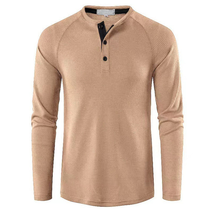 Men's structured henley long-sleeve shirt with waffle texture, half-button placket, and raglan sleeves Mune Fashion
