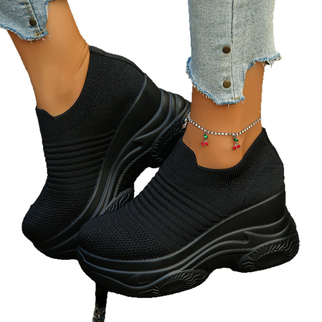 Women's Knit Slip-On with Sock-Like Shaft and Sculpted Wedge Sole Mune Fashion