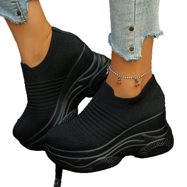 Women's Knit Slip-On with Sock-Like Shaft and Sculpted Wedge Sole Mune Fashion