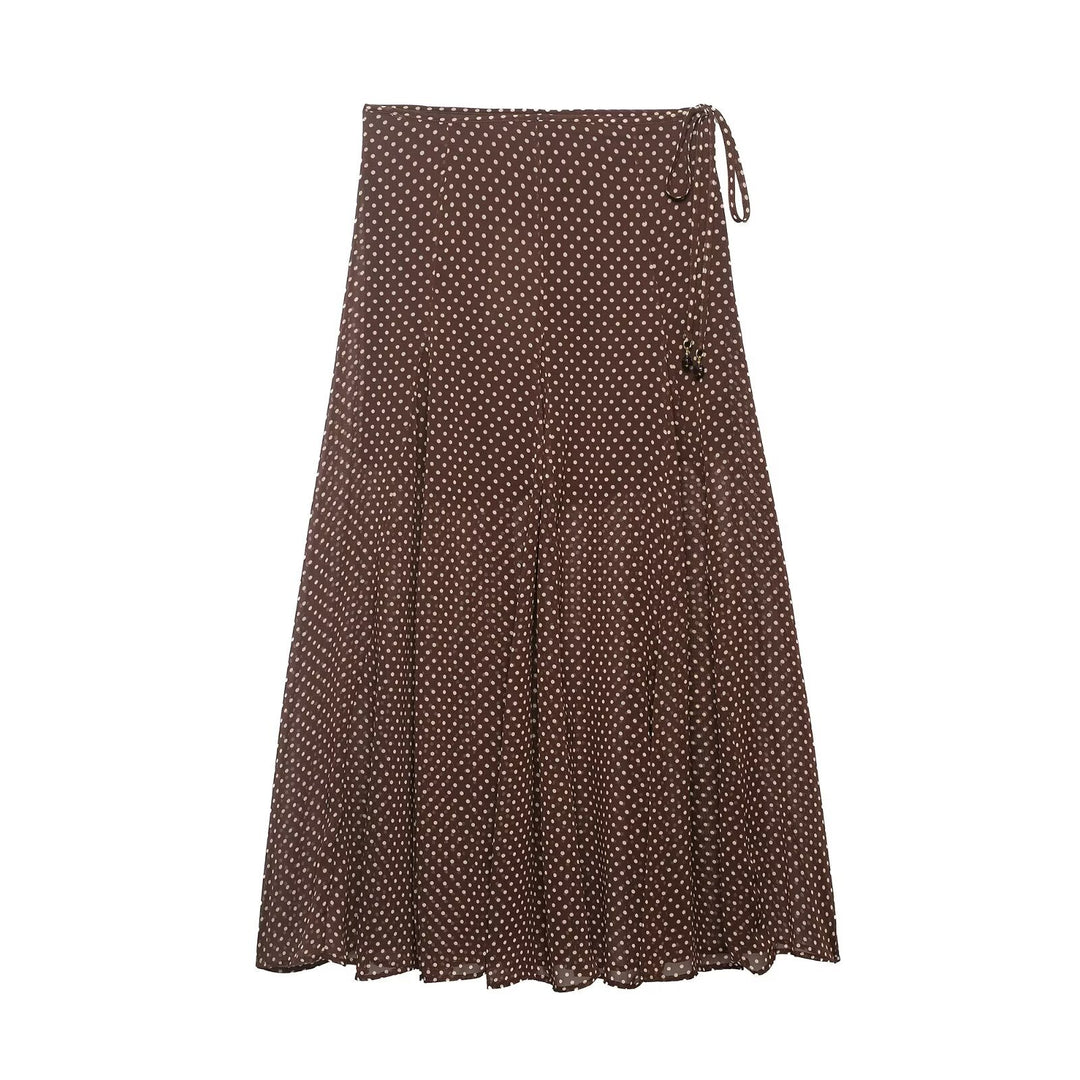 Women's Wrap Midi Skirt made of Chiffon with Polka Dot Pattern Mune Fashion