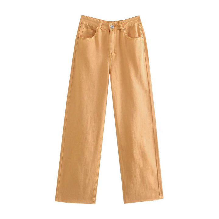 Women's high-waisted wide-cut jeans with wide leg, high waist and raw hem Mune Fashion