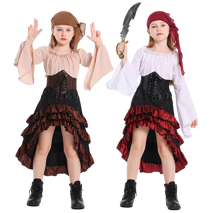 Girls Pirate Costume with Swinging Skirt and Detail-Loving Top Mune Fashion