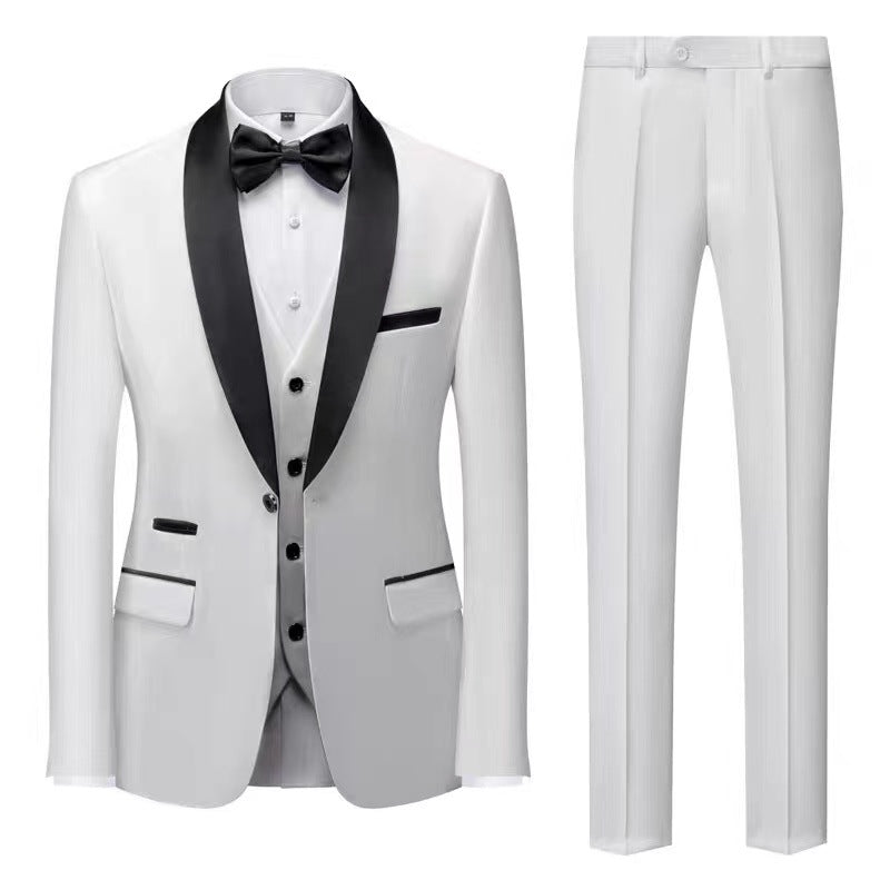 Men's single-breasted tuxedo with shawl collar, vest, and slim fit dress pants Mune Fashion
