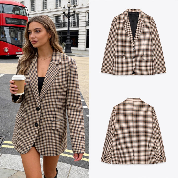 Women's Check Blazer in Modern Tailoring with Notch Lapel, Two-Button Closure and Lined Flap Pockets Mune Fashion