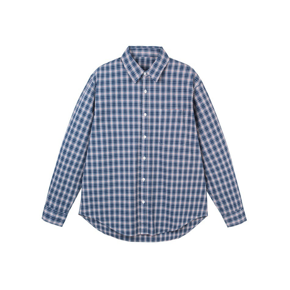Men's Relaxed-Fit Check Shirt with Kent Collar, Curved Hem and Chest Pocket Mune Fashion