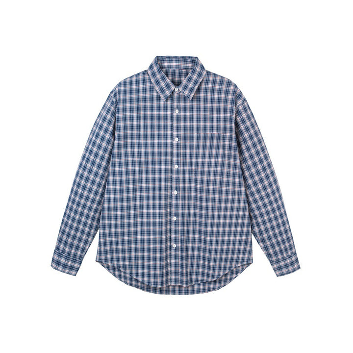 Men's Relaxed-Fit Check Shirt with Kent Collar, Curved Hem and Chest Pocket Mune Fashion