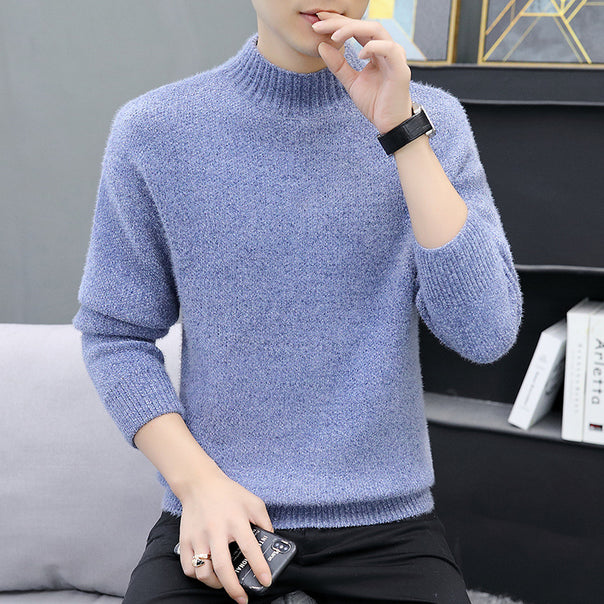 Men's Melange Boucle Mockneck Sweater with Thermal Fine Knit and Ribbed Cuffs Mune Fashion