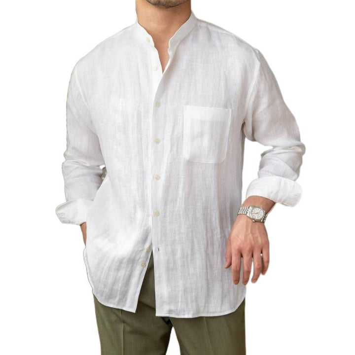 Men's Long Sleeve Shirt with Stand Collar Mune Fashion
