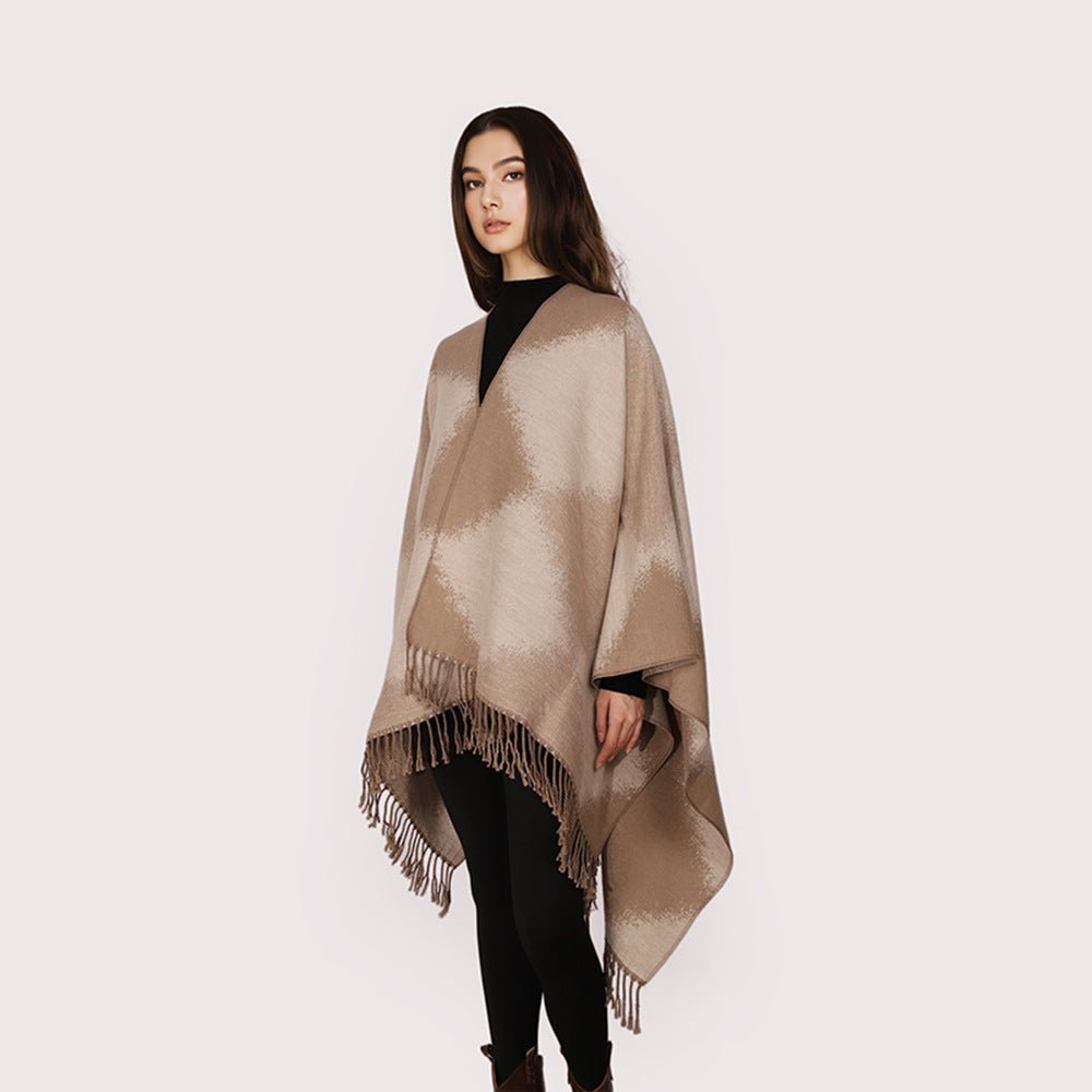 Women's lightweight rectangular oversized throw made of wool blend with fine fringed hem Mune Fashion