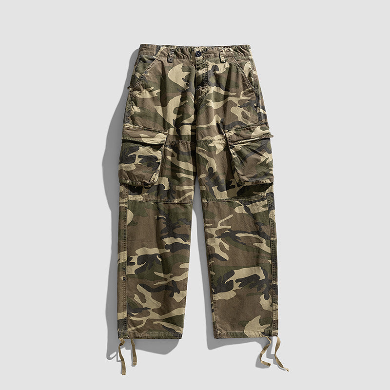 Herren Camouflage-Cargo-Hose im Loose-Fit mit Multifachtaschen, Tunnelzug und verstellbaren Beinabschlüssen Mune Fashion